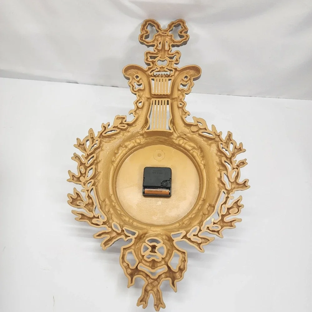 Vintage New Haven Burwood Gold Lyre Wall Clock Quartz USA Hollywood Regency
